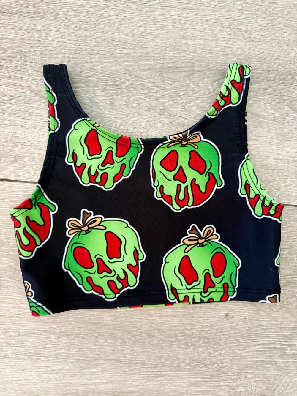 WILD RICH KIDS Girls Black Tank Crop Top with Green & Red Poison Apple Print